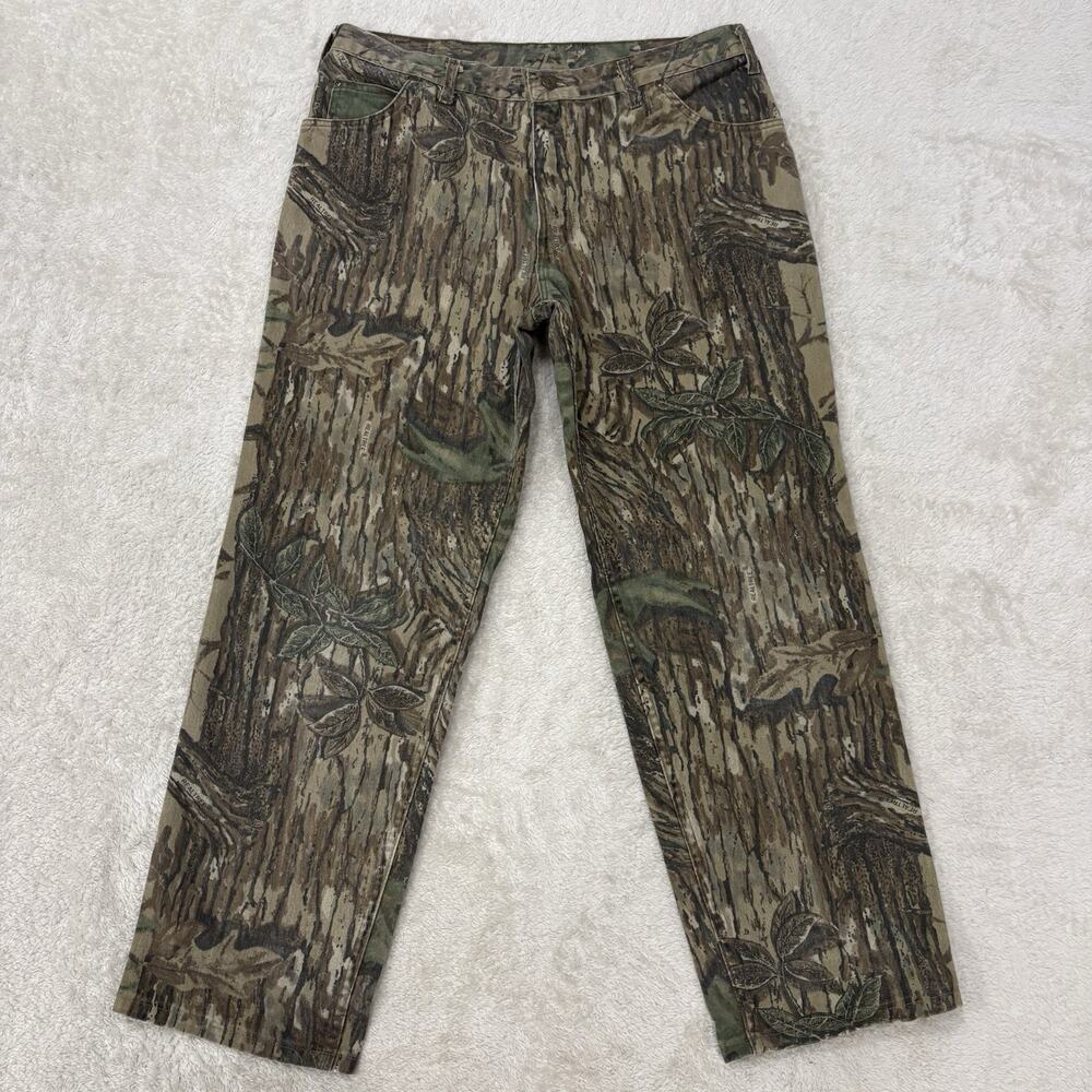 Vintage Cabelas Realtree Camo Denim Pants Mens 38x30 Made USA Hunting Jeans